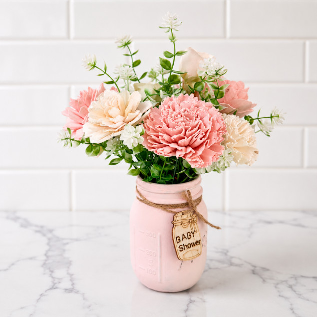 Sola Wood Floral Arrangement 16oz Mason Jar Personalised Custom Baby Shower Gift