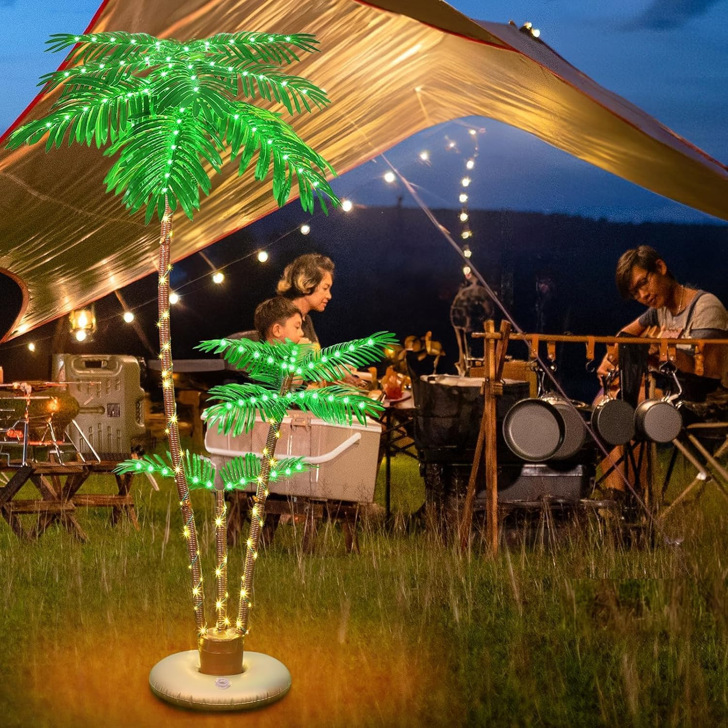 6FT Triple Trunk Solar Palm Tree IP65 Waterproof Artificial Lighted Tree with Re