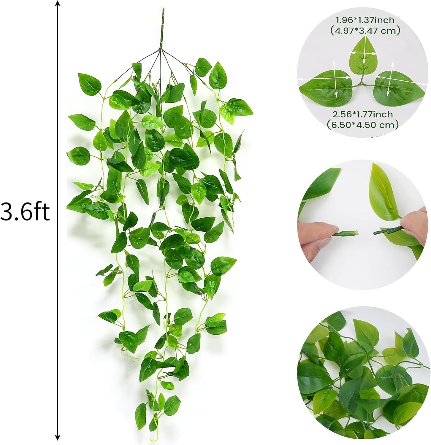 2 Pcs Fake Hanging Plants Artificial Pothos Vines Indoor Outdoor Home Decor