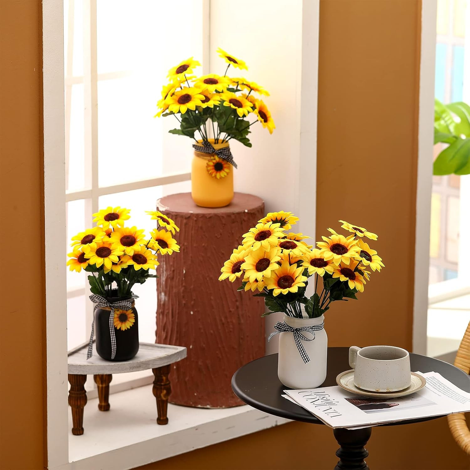 12 Sets Sunflower Mason Jar Centerpiece for Table Summer Sunflower Decor with Ar