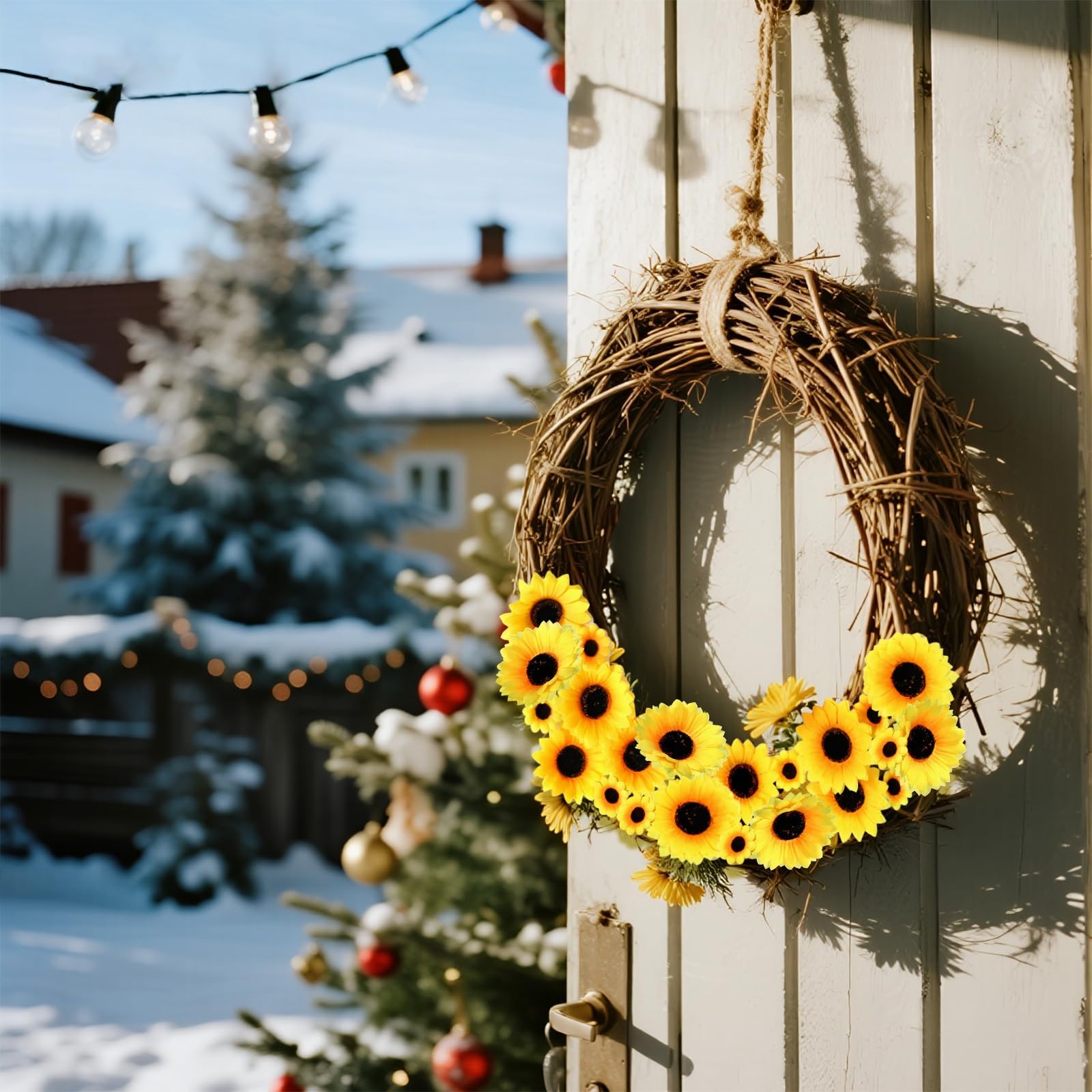 50pcs Artificial Sunflower Heads with 5.9in Iron Stems for Wreath Table Garde…