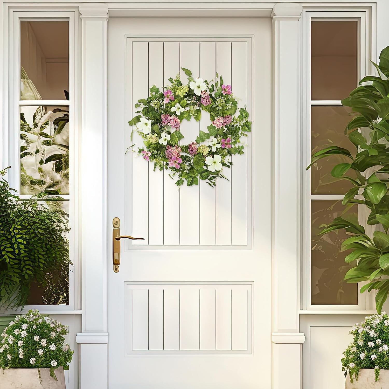20″ Handcrafted Floral Wreath with Pink Hydrangeas – Ideal for Any Occasion