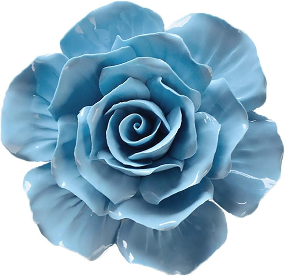Blue 3D Rose Ceramic Flower Wall Art for Home Décor, 7.08 Inch