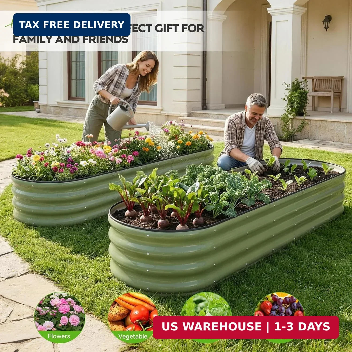 Galvanized Raised Garden Bed 1 Pack, 8x2x1ft Oval Metal Planter Box Outdoor with