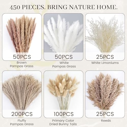 PCS Natural Dried Pampas Decor – Dried Flower Filler for Centerpieces, Boho 450