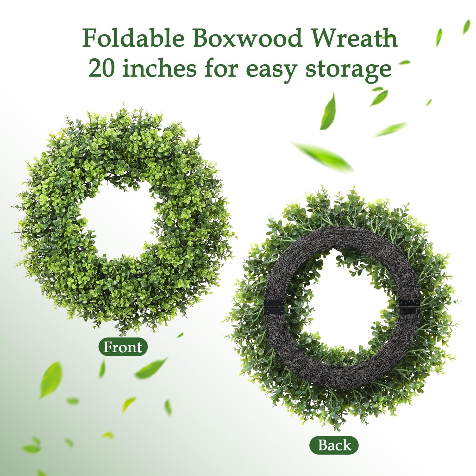 20″ Artificial Boxwood Wreath – All Season Green Decor for Door, Wall, Indoor/Ou