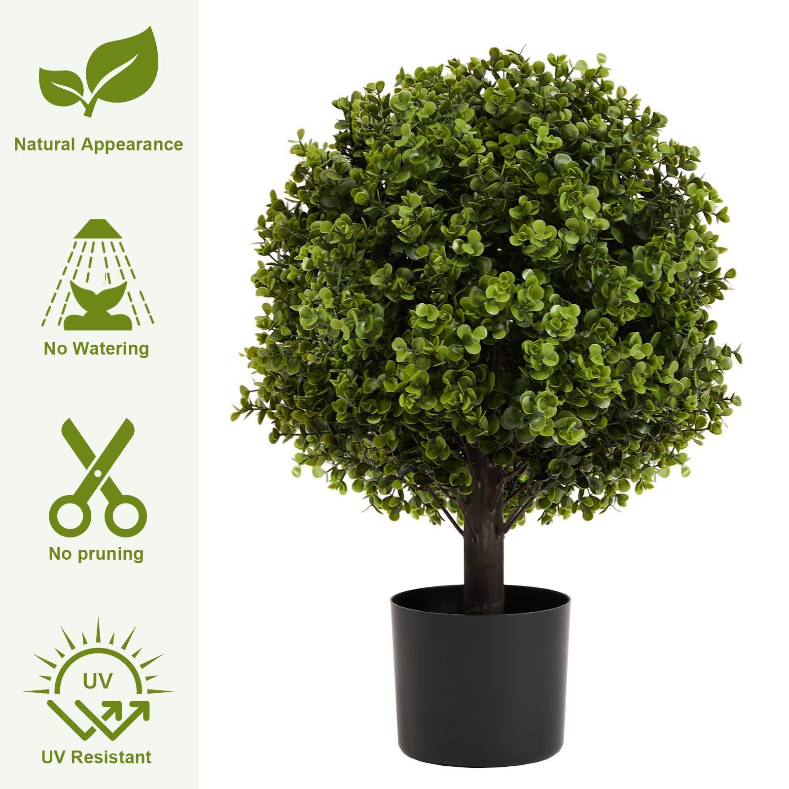 22in Artificial Boxwood Ball Shrubs Set of 2 – , Indoor/Outdoor Topiary for Home