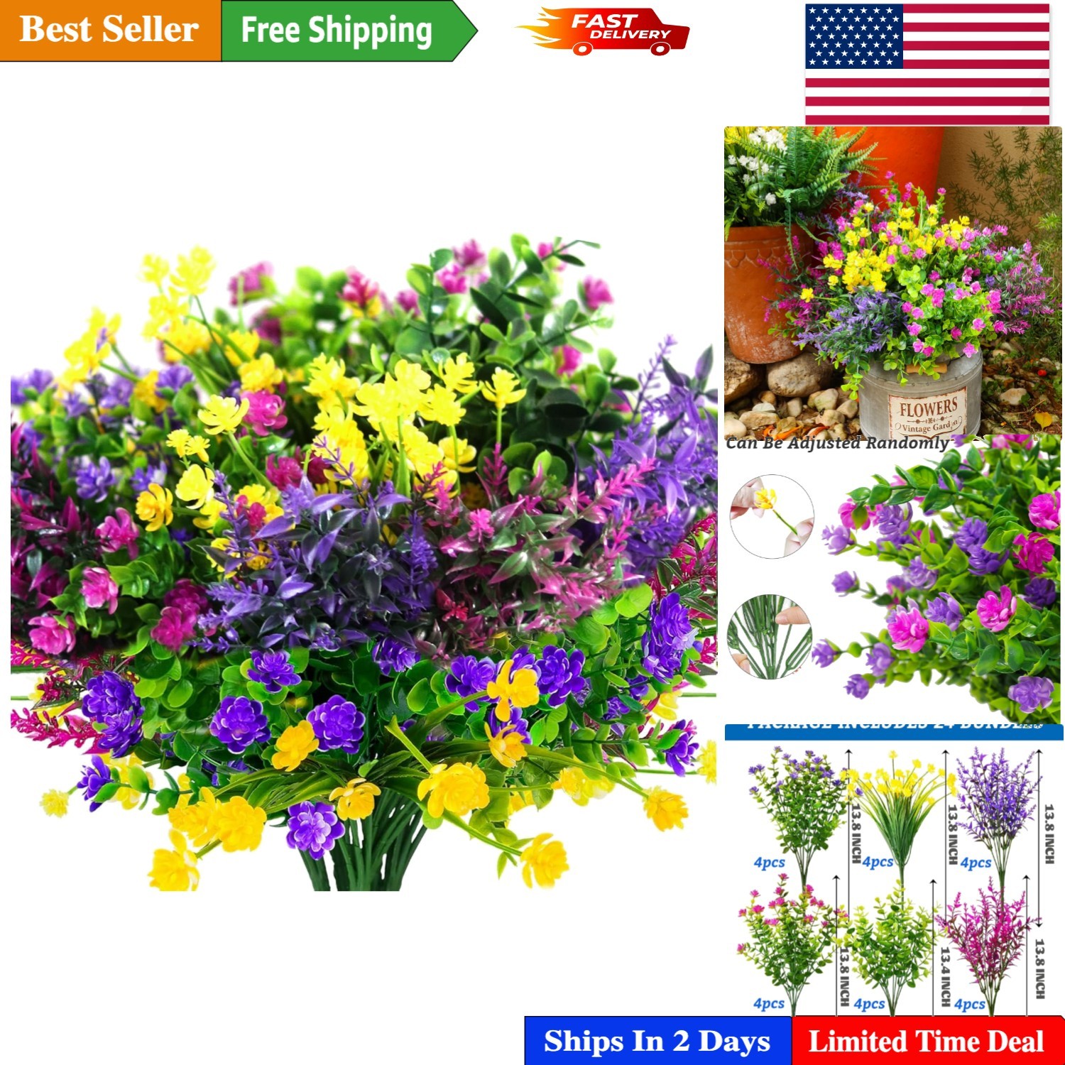 Handcrafted 24 Mixed Color Artificial Flowers – Perfect for Gardens & Weddings