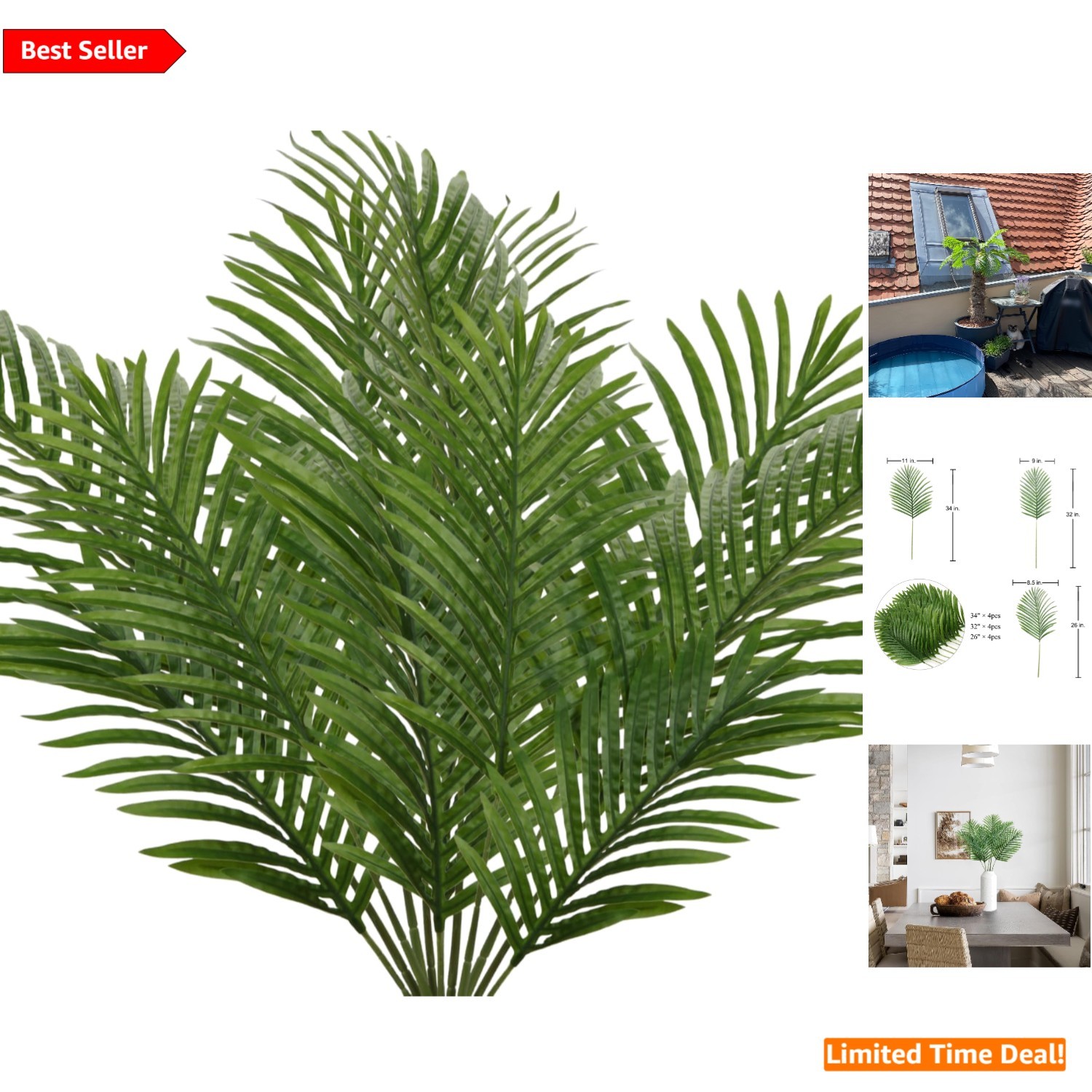 Vibrant 12 pc Set of Bendable Artificial Palm Leaves – Perfect for Decorating