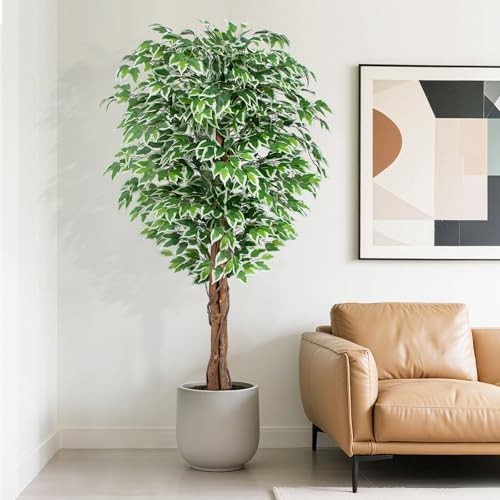 6.2ft Ficus Artificial Trees with 3 Natural Curved Trunks, 74″ Tall 6ft 2in 1