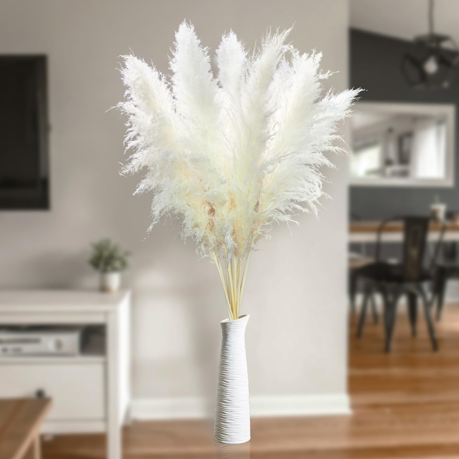 10 PCS 46” White Tall Pampas Grass Decor for Floor Vases Pompas Floral Plumas