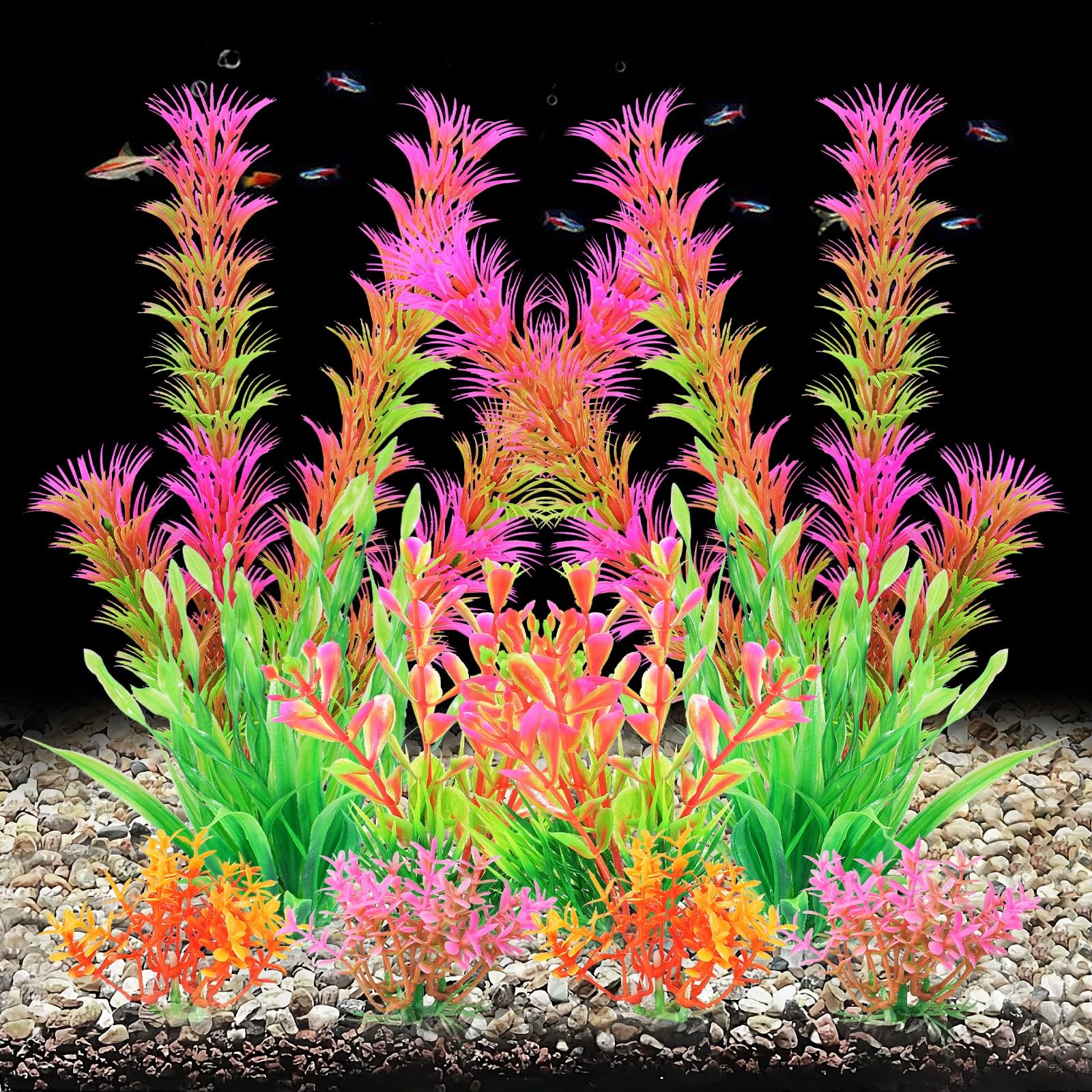 10 PCS Artificial Fish Tank Plants Aquarium Decorations Pink Plastic Accessory