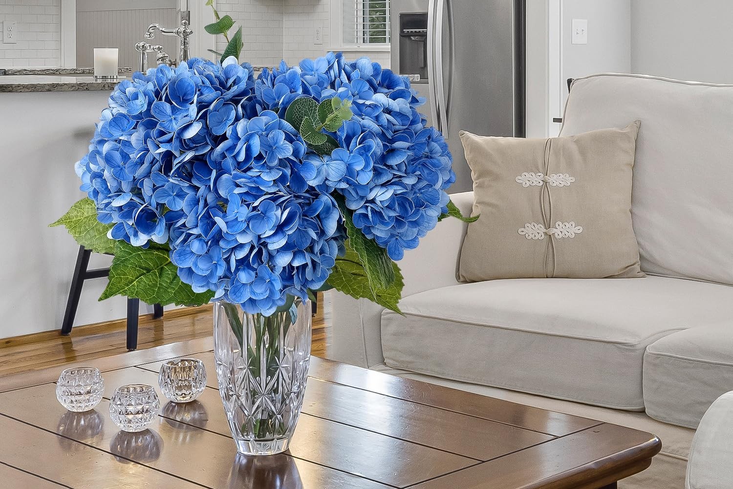 3 PCS Dark Blue Hydrangea Real Touch Artificial Flowers 21” Latex Large Hydr…
