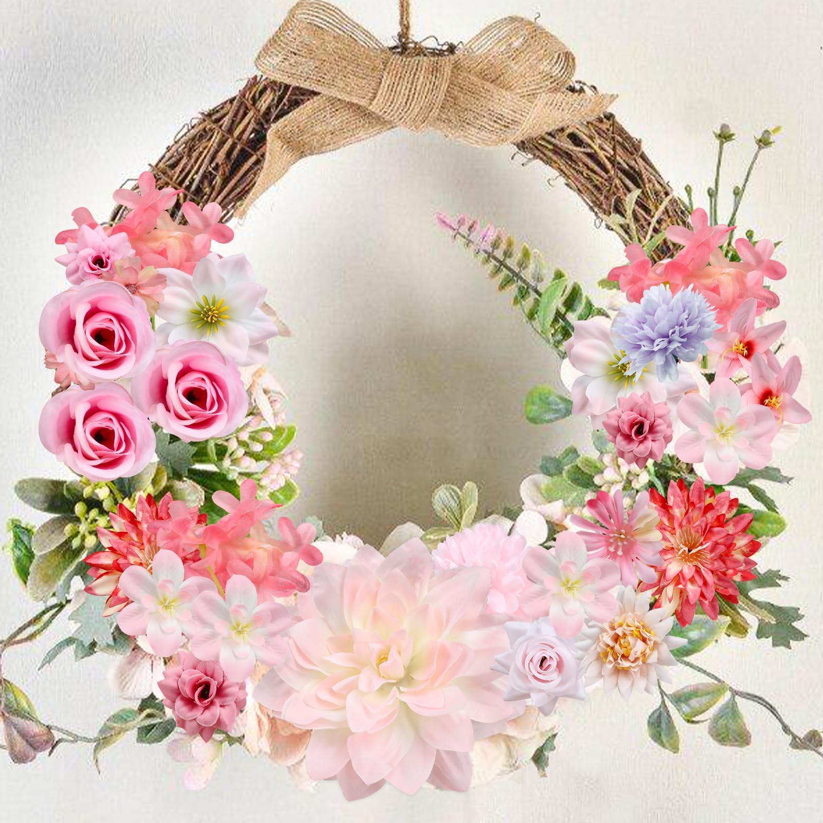 26 PCS Artificial Silk Floral Fake Flower Heads Pink Roses Peonies Daisy Decor