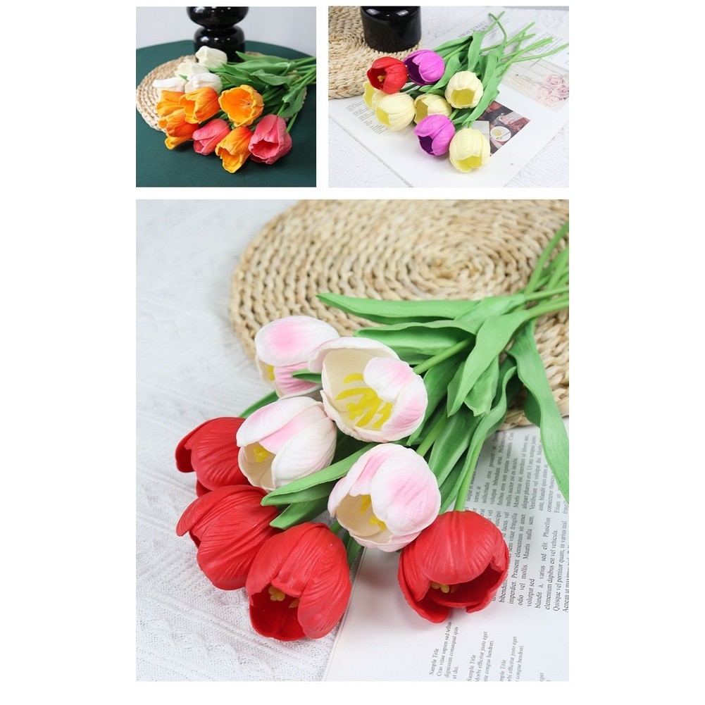 Artificial Tulip Silk Flowers Set with Flexible Stems for Home Wedding Decor
