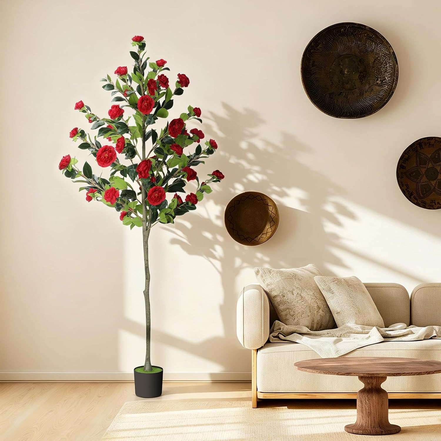 6FT Faux Camellia Tree with Red Flowers – Lifelike & Low Maintenance Decor