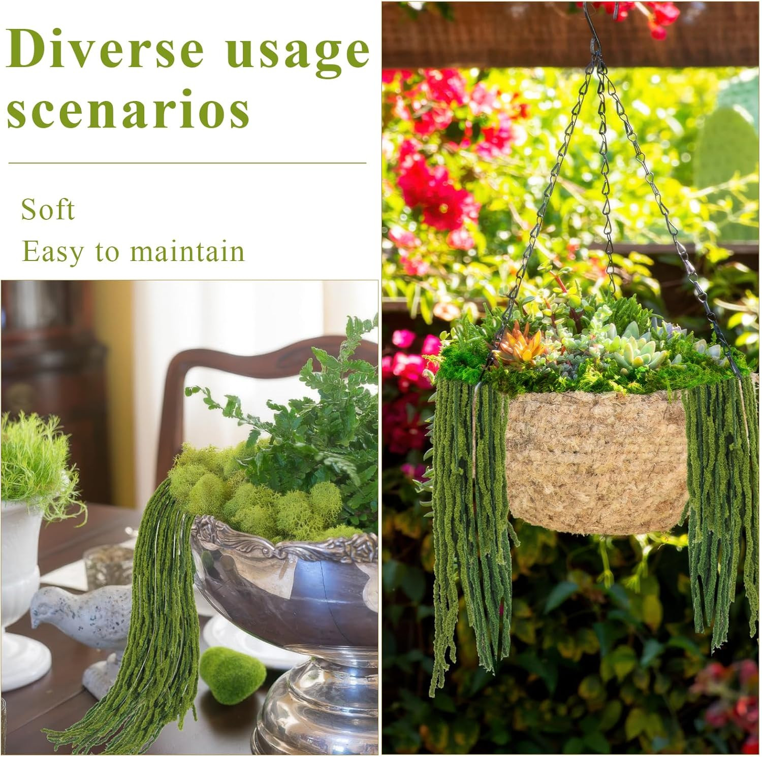 60 Pcs Hanging Moss Vines Faux Moss Garland for Decorating Plants Artificial