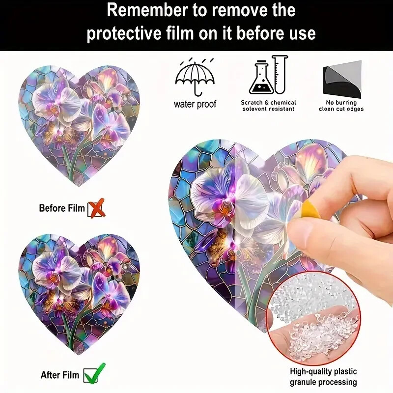 2 dimensional heart shaped orchid stained glass look acrylic indoor/outdoor