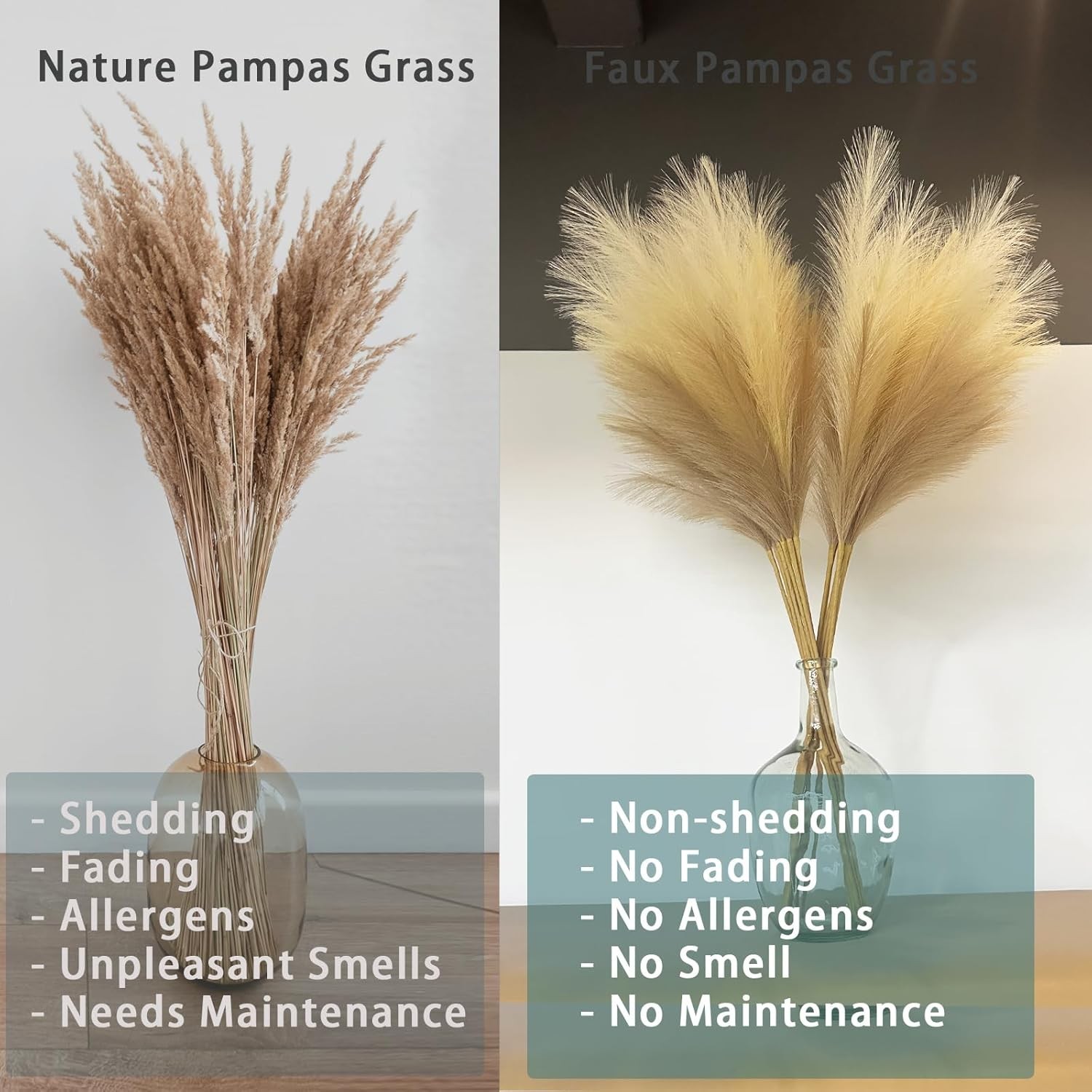 38″ 10 Stems Faux Pampas Grass Decor – Tall Pampas Grass for Floor Vase, Boho…