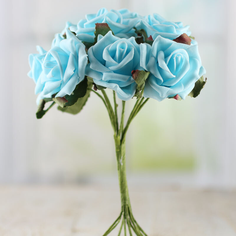 8″ Sky Blue Artificial Rose Decorative Floral Bundle