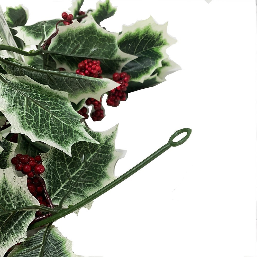 Artificial Variegated Faux Silk Holly Red Berry Garland 180cm/71 Inches