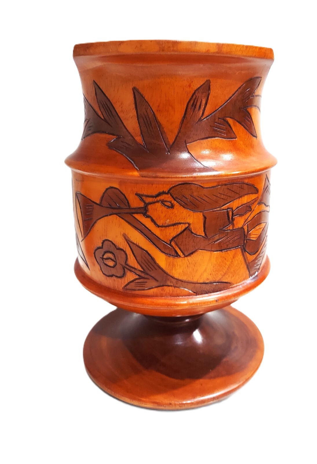 White Peonies in Hand Carved Teak Polynesian Tiki-style Wood Pitcher Arrangement