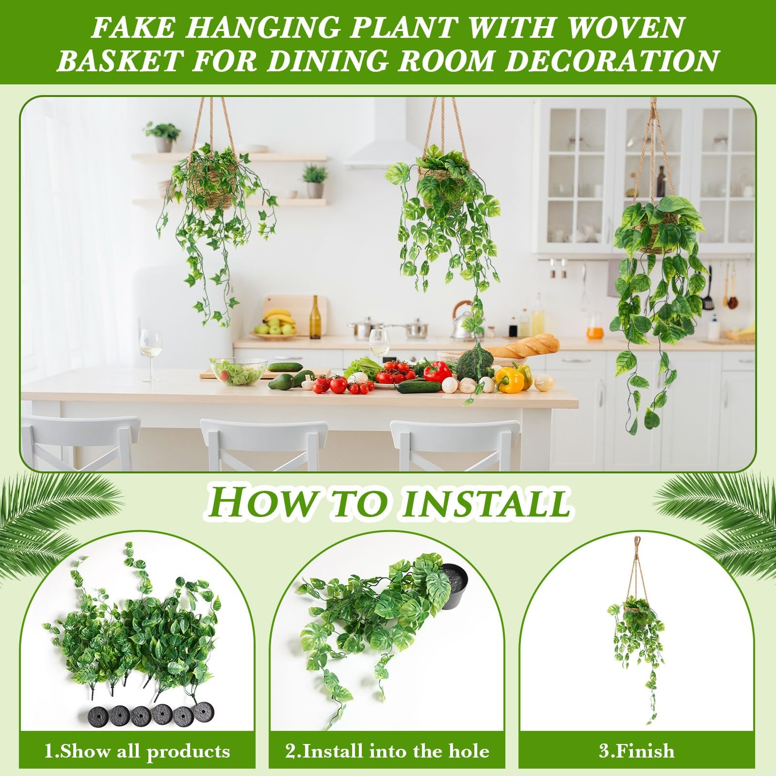 6 Set Mini Fake Hanging Plants with Woven Basket Boho Artificial Ivy Faux Vin…