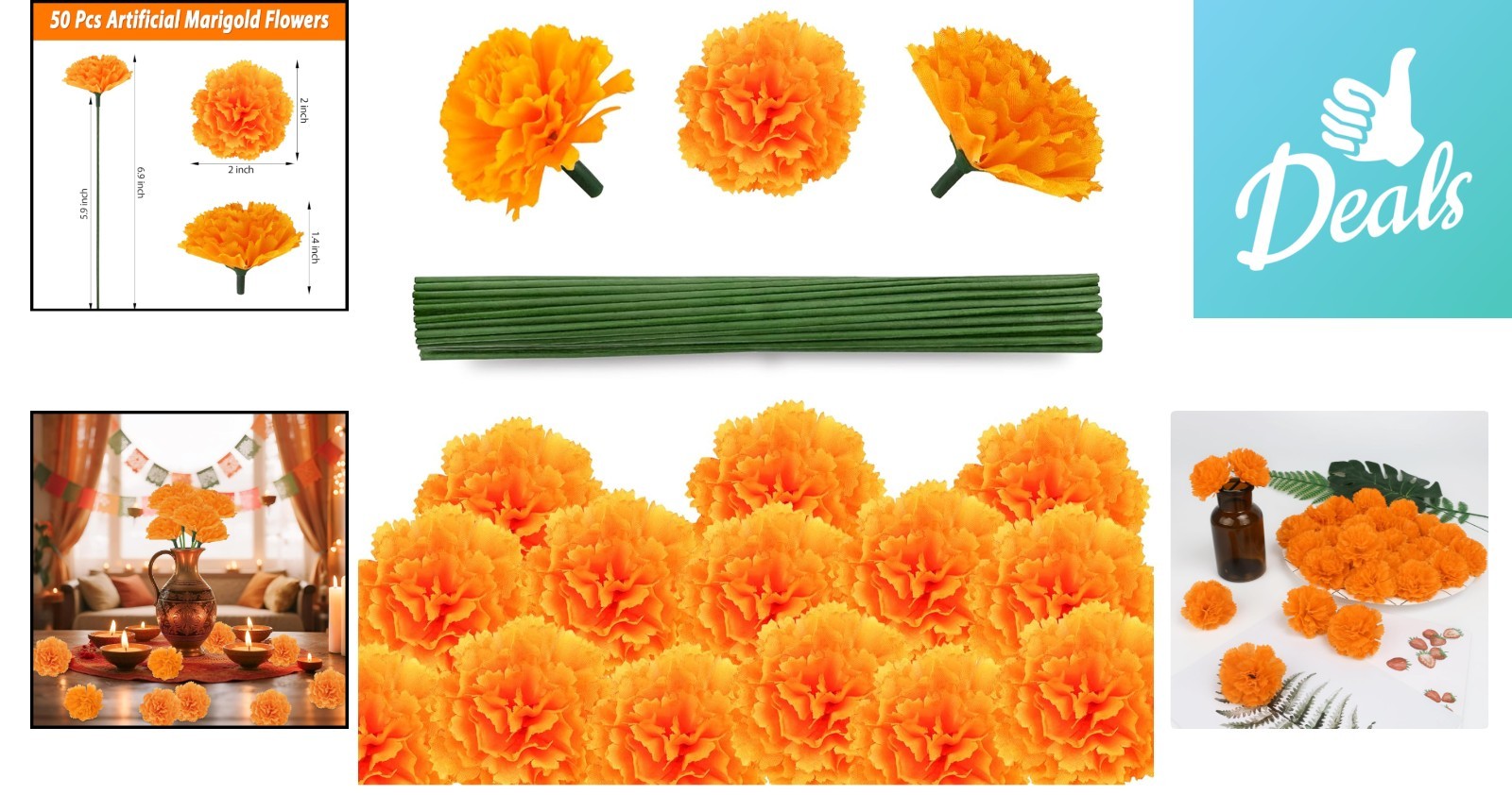 Elegant 50 Pcs Artificial Orange Marigold Heads for All Occasions – 2 Inch