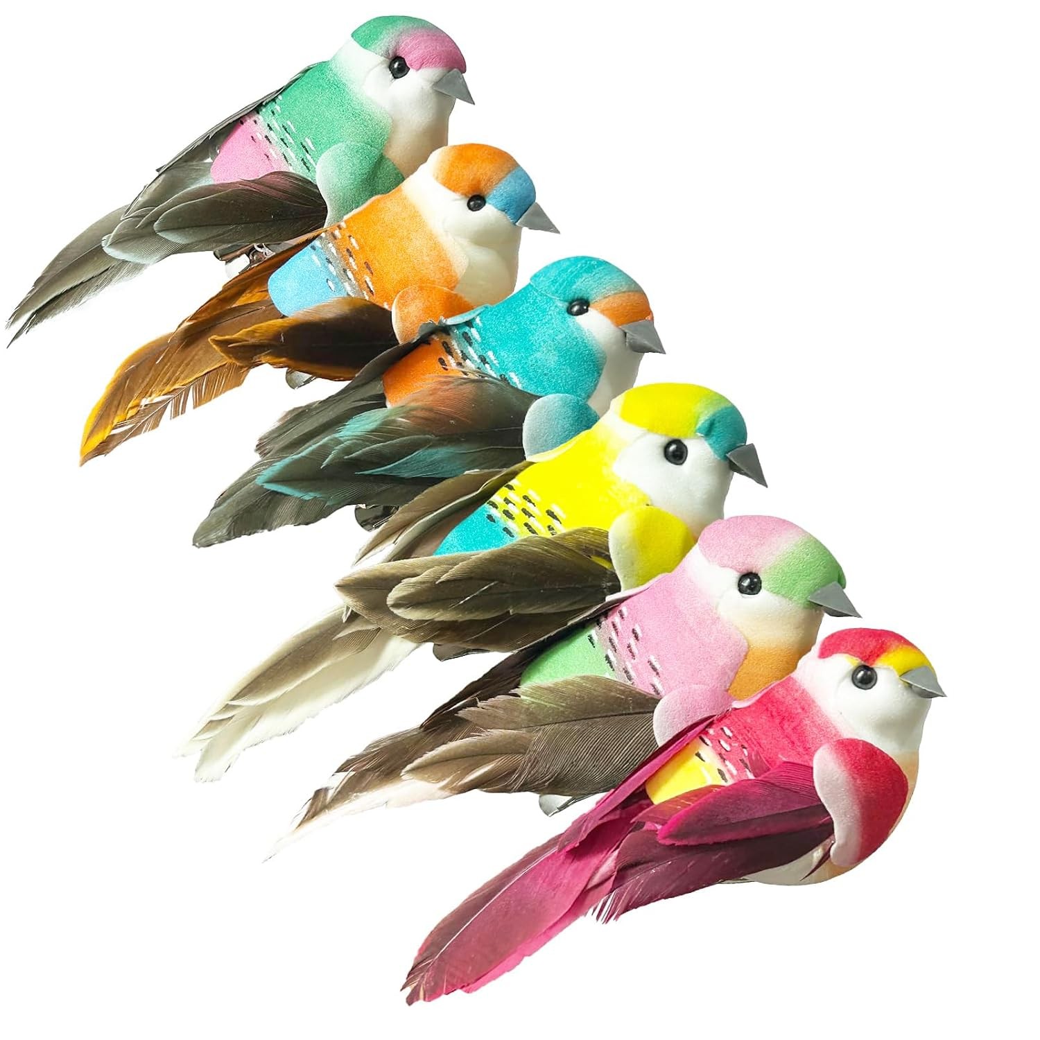 6pcs Artificial Sparrow Spring Birds Clip on Colorful Bird Decorations