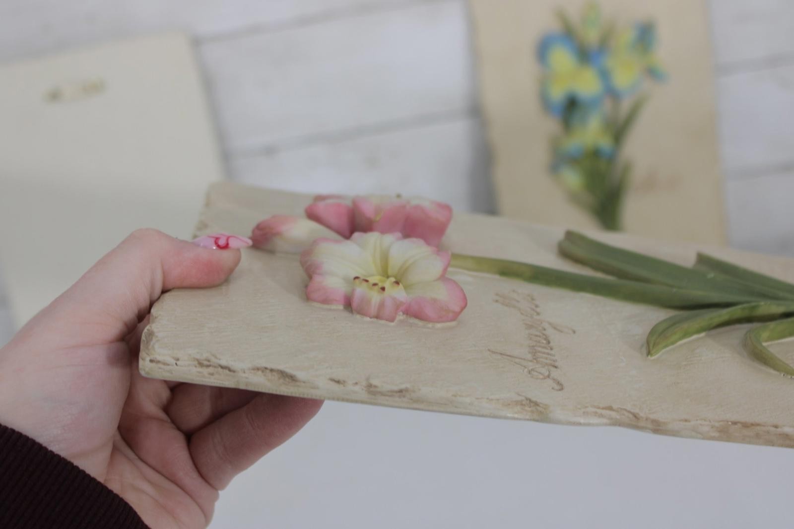 Set of 3 Vintage Floral Wall Plaques – Orchid, Amaryllis, Iris