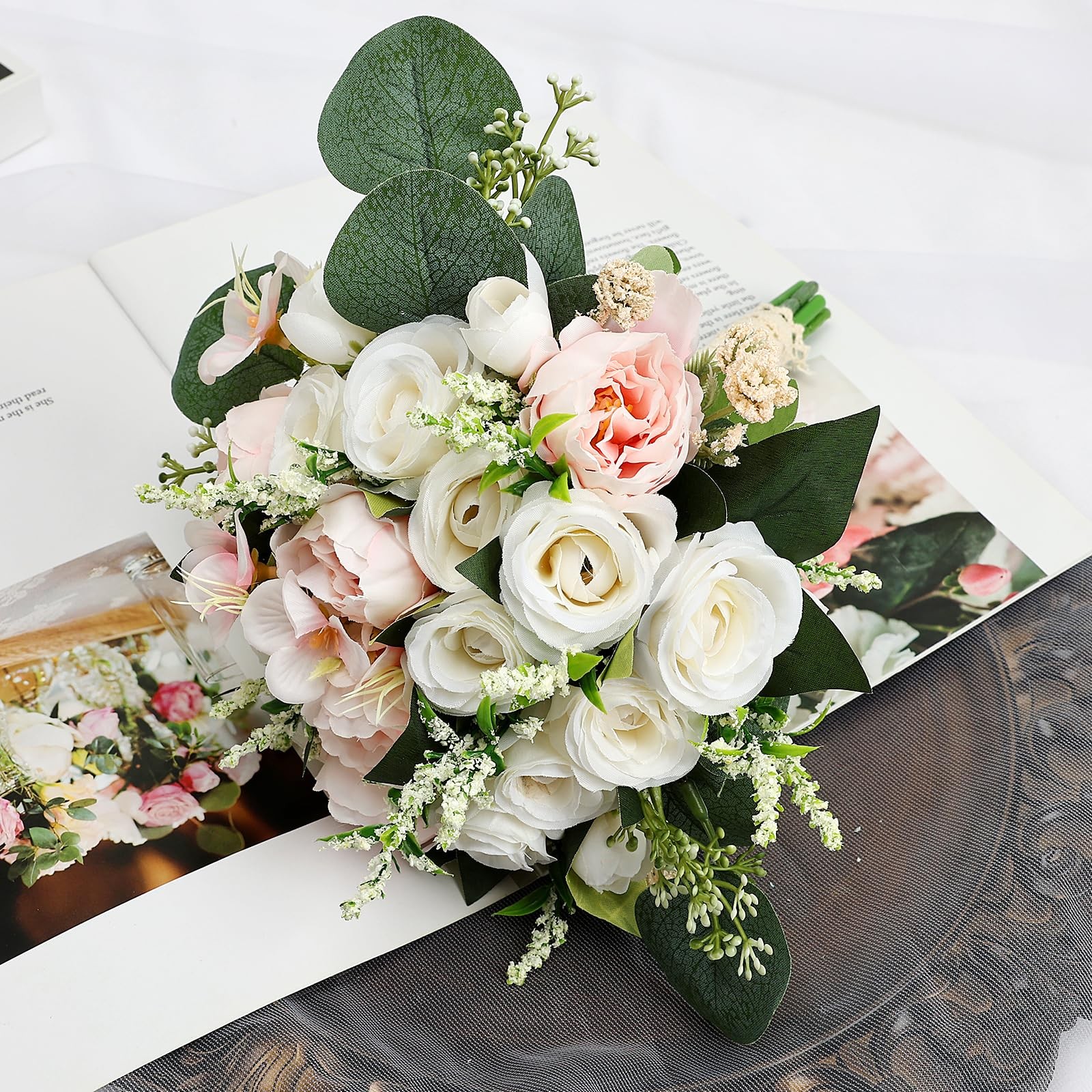 DIYDOFUN Bridesmaids Bouquets for Wedding – Set of 2 Realistic Artificial Ros…