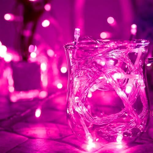 Pink Mini Christmas String Lights, 33 Feet 100 LED Plug Pink LED String Lights