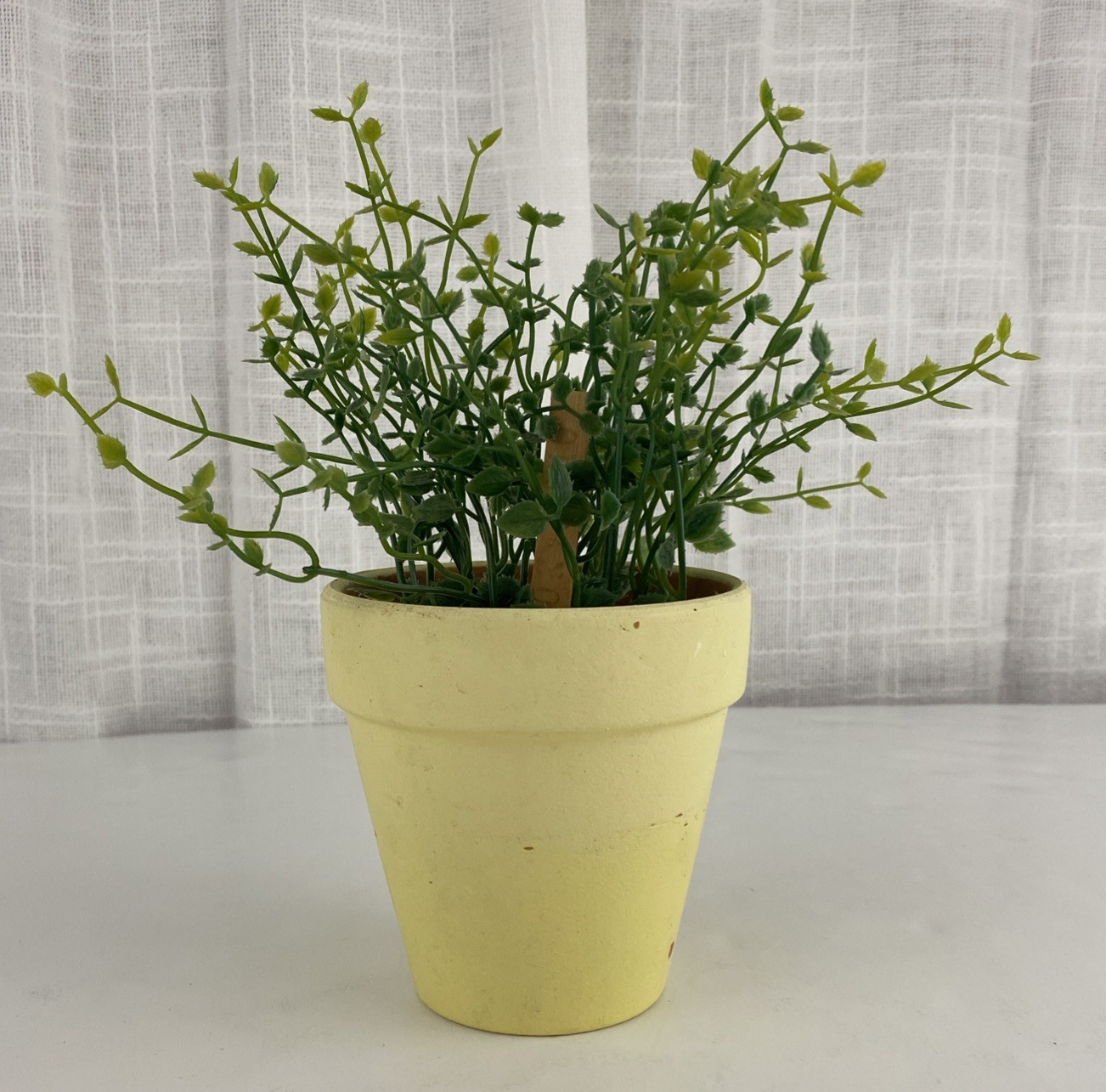 Artificial Plant Oregano Yellow Terracotta Clay Flower Pot Home Herb Indoor