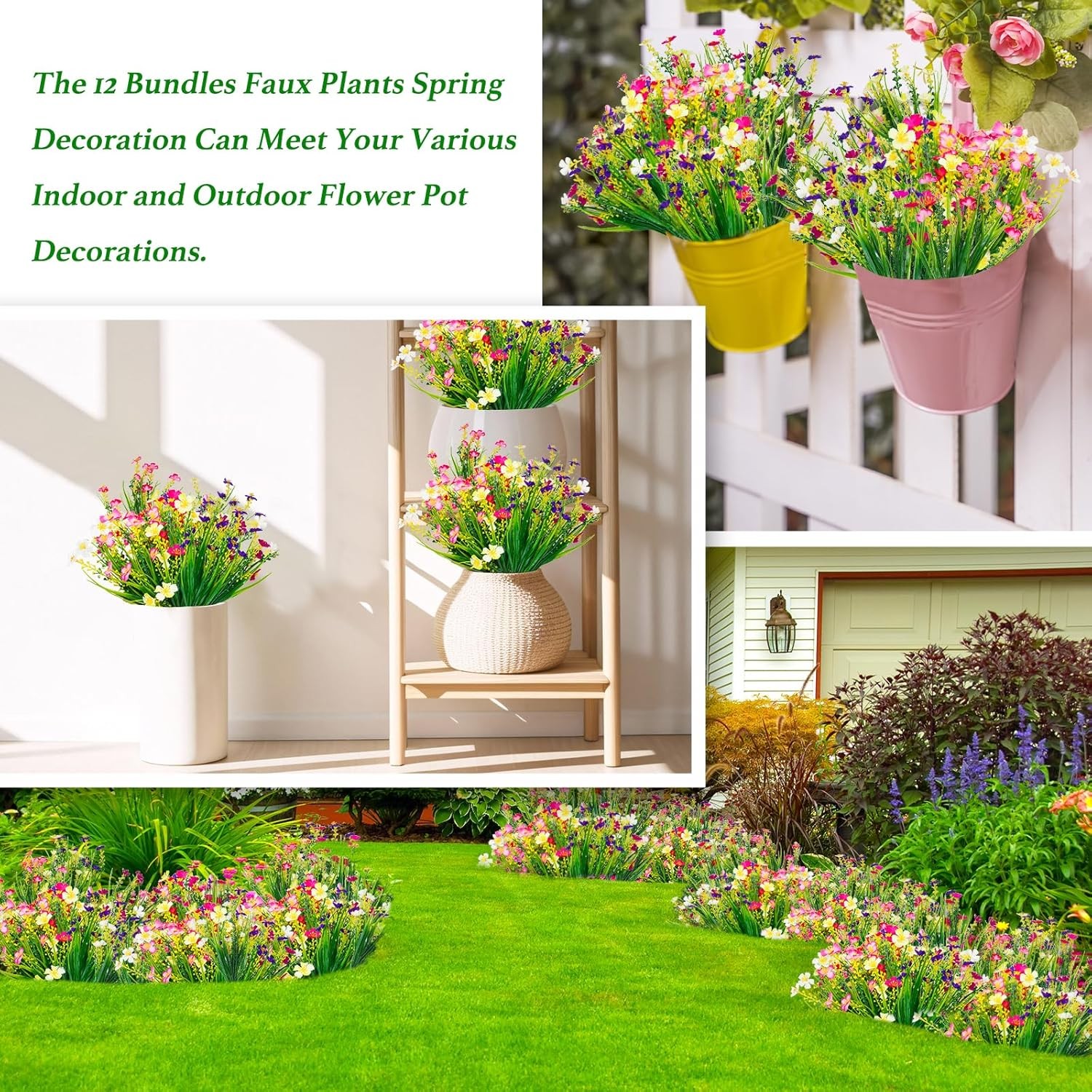 12 Bundles Artificial Outdoor Flowers Lifelike UV Resistant Fake Hanging Plants
