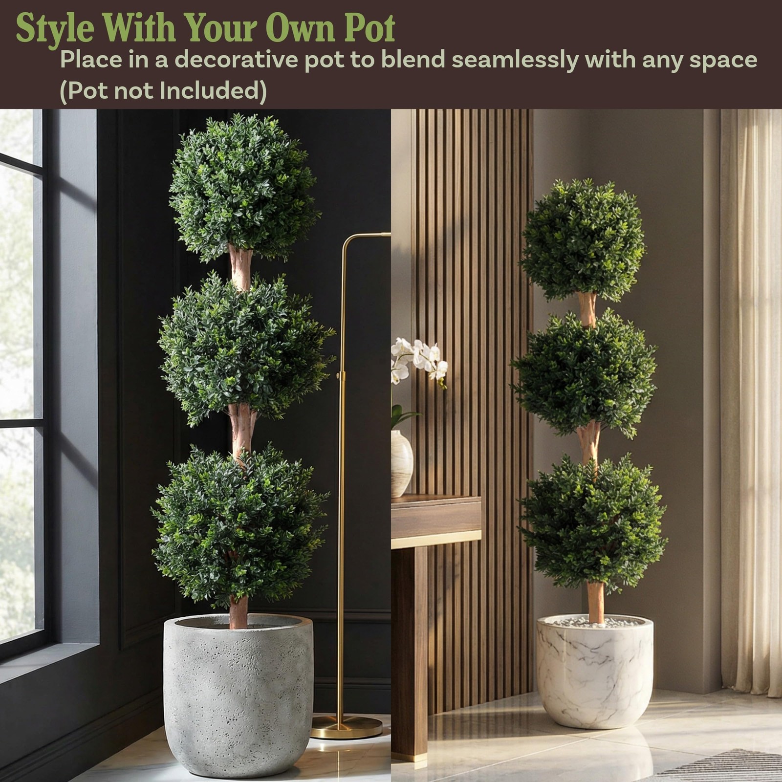 Artificial Tree – 5FT Faux Hedyotis Topiary Plant in Weighted Pot – Fake Plan…
