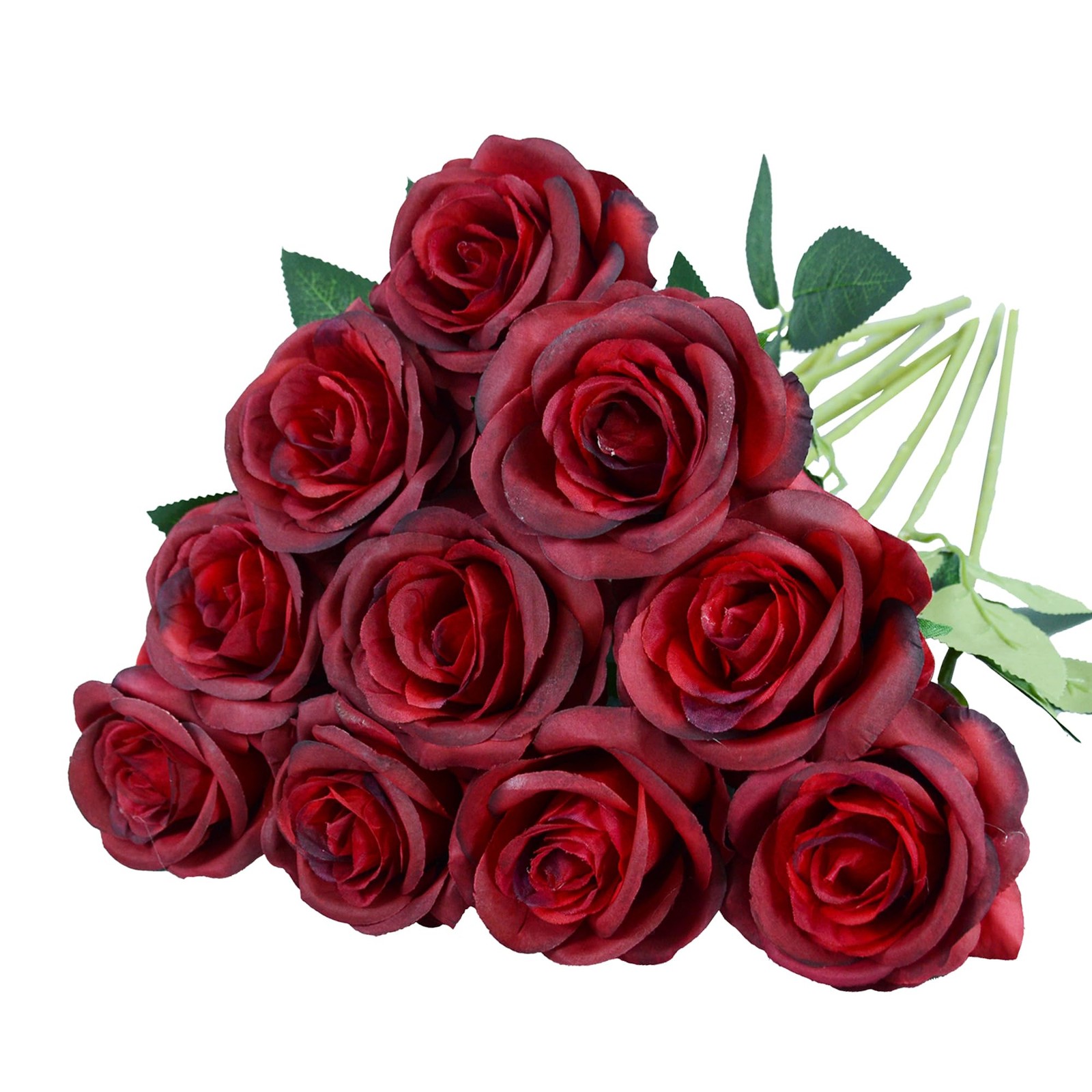 10 Pcs Wine Red Rose Artificial Flower, Faux Silk Flowers With Long Stems, Fa…
