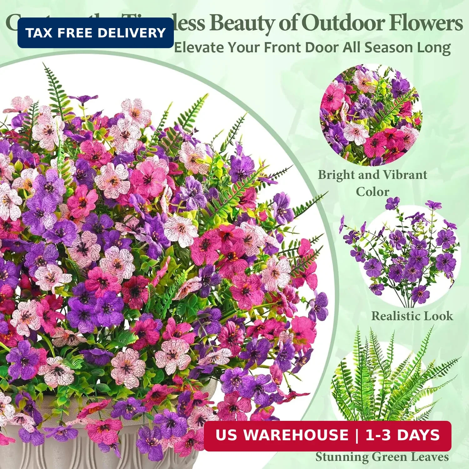 Yastouay 12 Bundles Artificial Flowers for Outdoors, UV Resistant Artificial Out