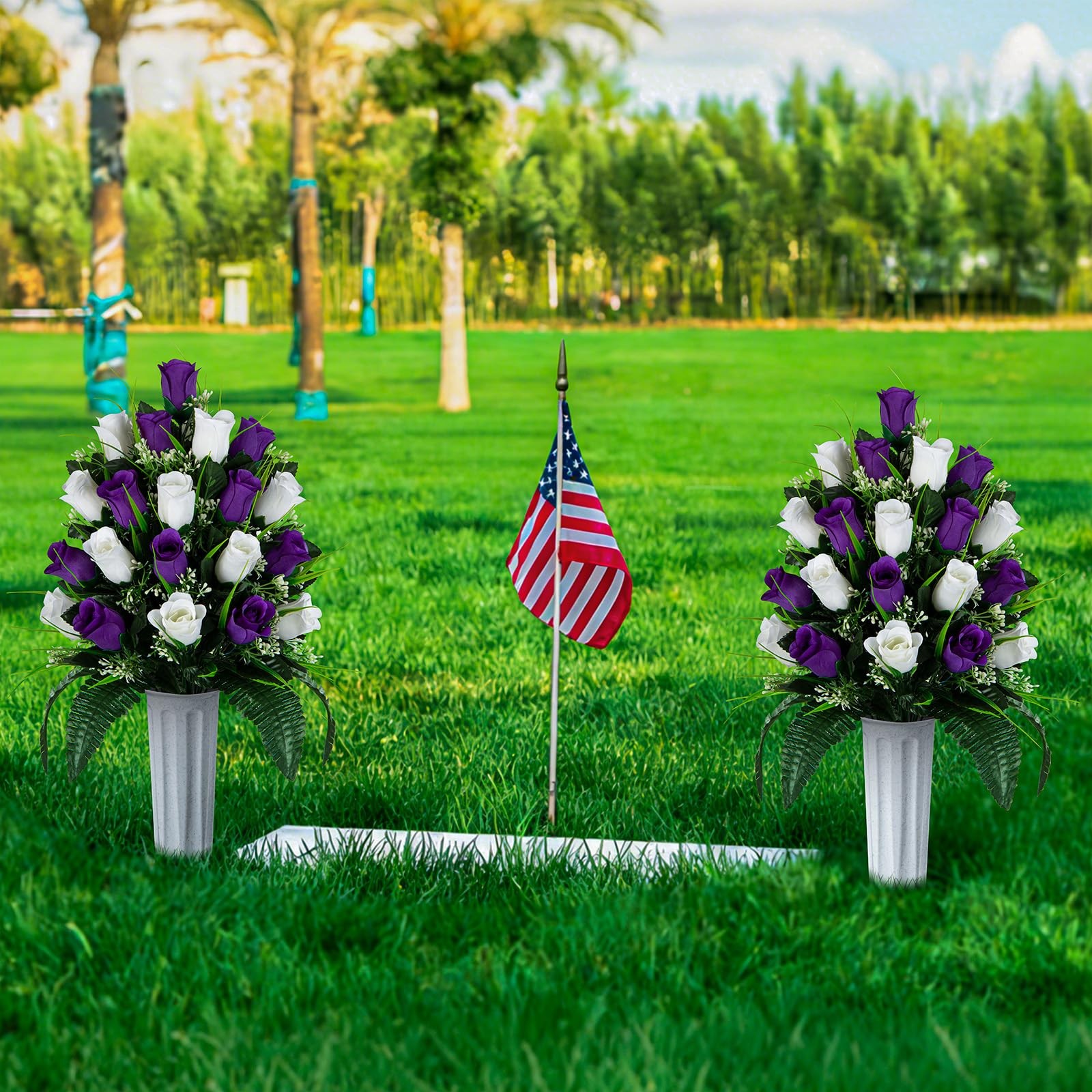 2 Sets Artificial Cemetery Flowers, Grave Decorations Roses, Memorial Flowers…