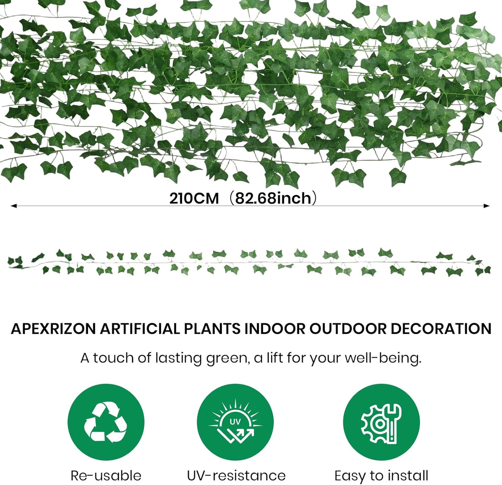 Fake Ivy 8 Pack 56FT Artificial Plants Indoor Outdoor Green Leaves Hanging Vines