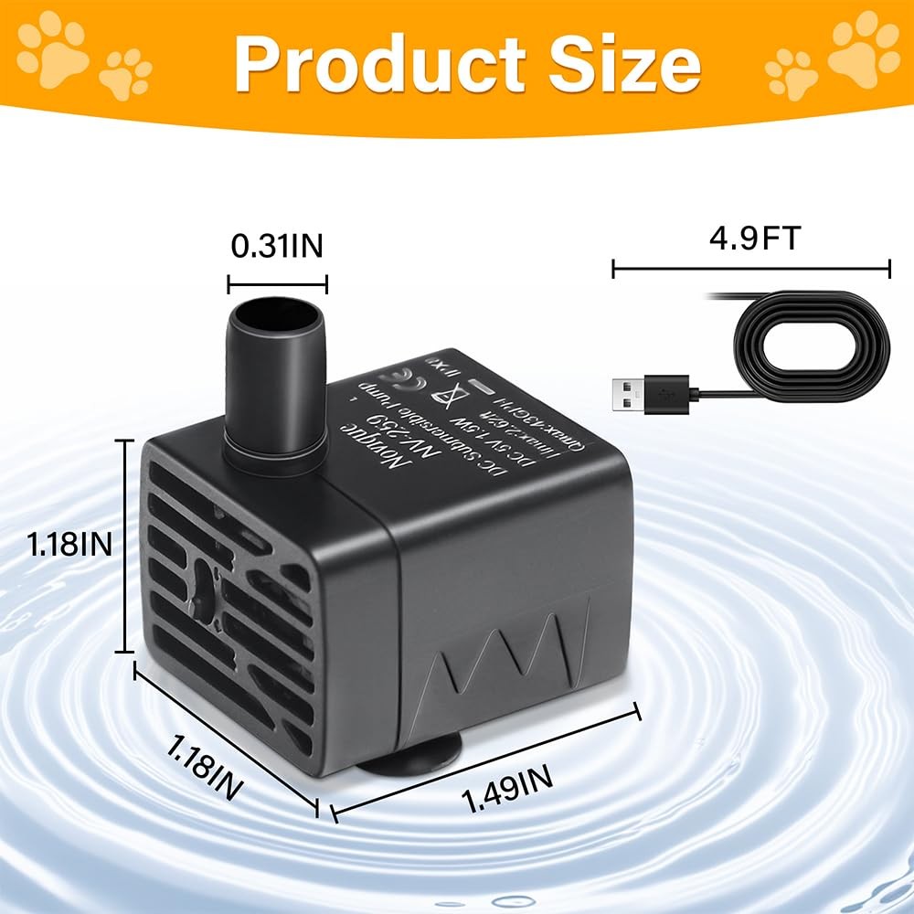Novique Ultra-Quiet Replacement Pump for Cat Water Fountains Black(USB Cable）