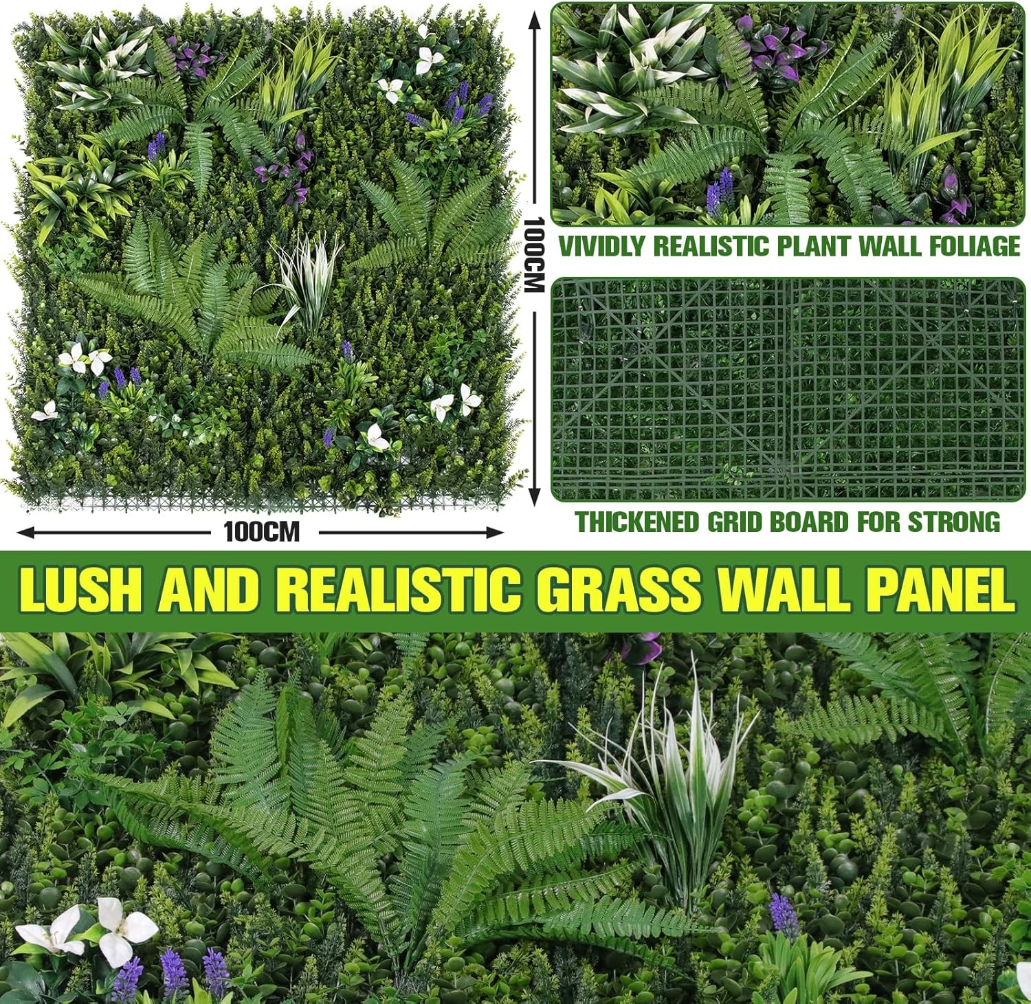 3 Pack 40×40 in Faux Greenery UV Resistant Privacy Fence Screen Hedge Wall Panel