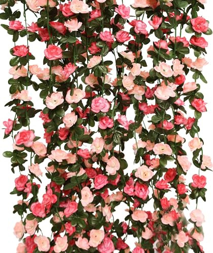 8pcs 65.6Ft Flower Garland, Fake Rose Vine Artificial Flowers 8PC 8pc-pink