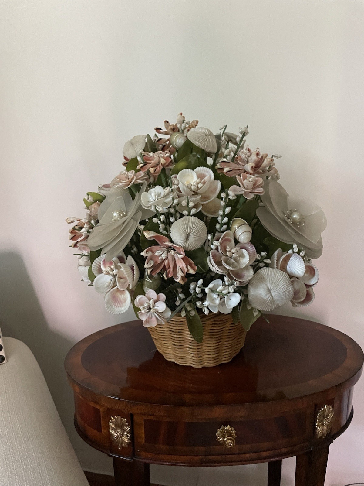 17″ Vintage Floral Centerpiece Seashells Flower Bouquet Arrangement capiz coral