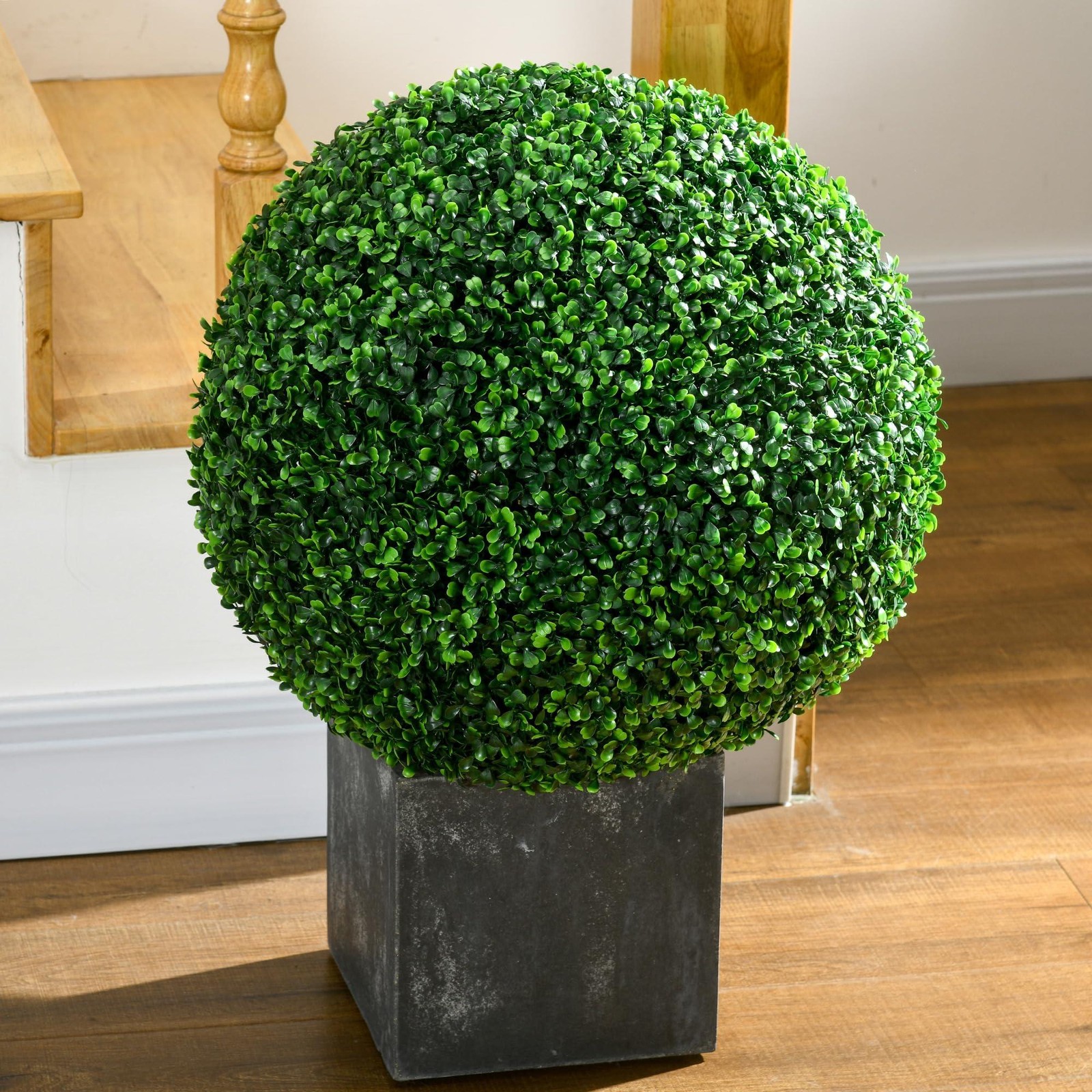 HOMCOM Artificial Boxwood Topiary Ball Set of 2 19.7 Inch Faux Plant, UV-Protect