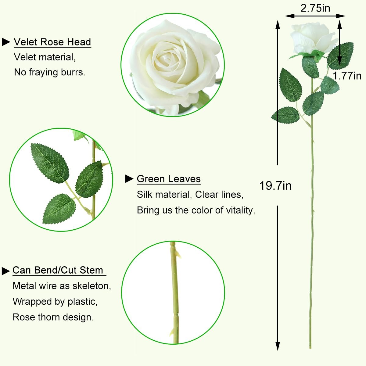 12 PCS White Roses Artificial Flowers Fake Faux Velvet Silk Wedding Decor