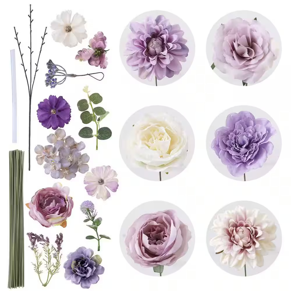 2 In. Purple Indoor/Outdoor Durable Artificial Mixed Flower Combo (18 Pieces)