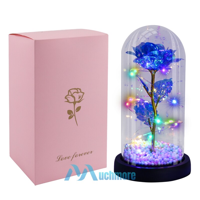 Light up Rose Flower in Glass Dome with RGB LED Lights Gift for Birtday Wedding