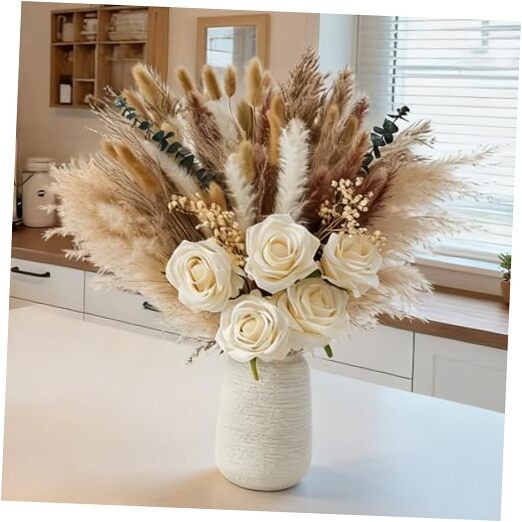100pcs Artificial Flowers Arrangement with Vase, Fake Flowers Silk Roses in