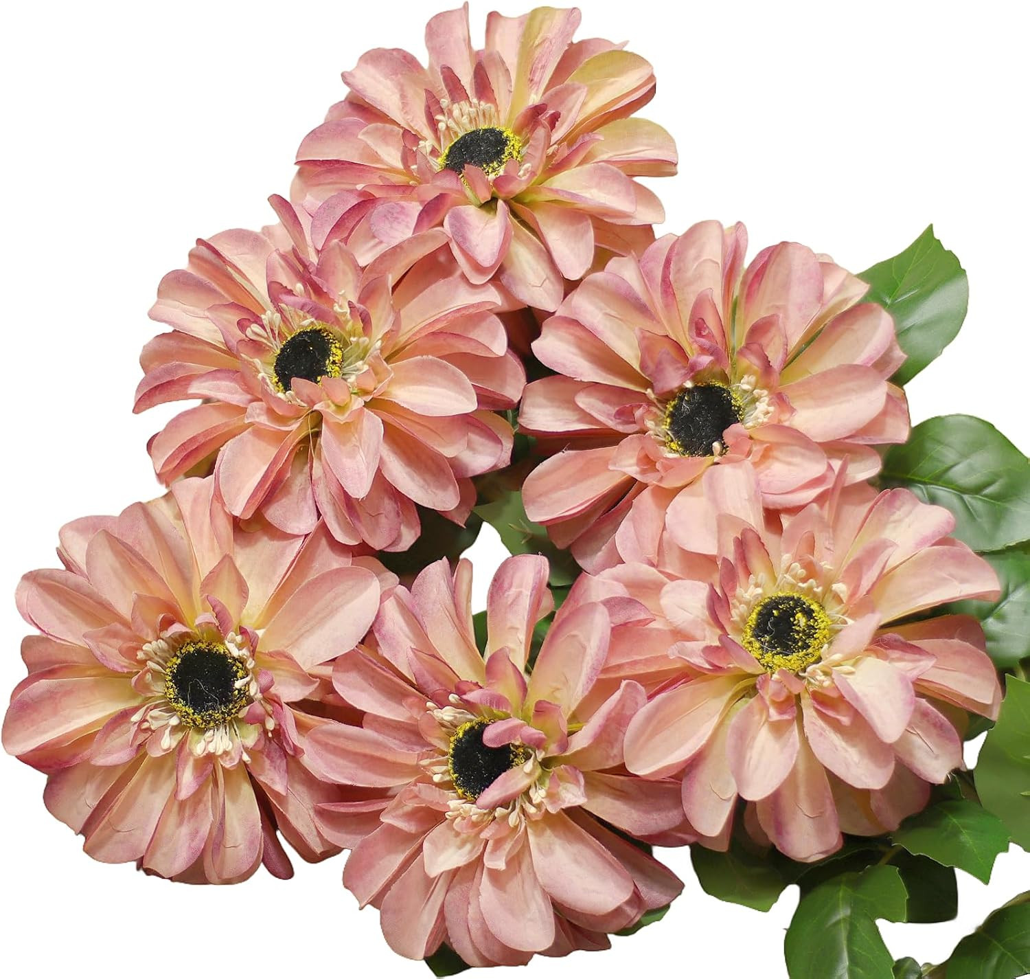 Artificial Chrysanthemums, 6-Stem Fake Flowers for Home Decor, Large Zinnia-Like