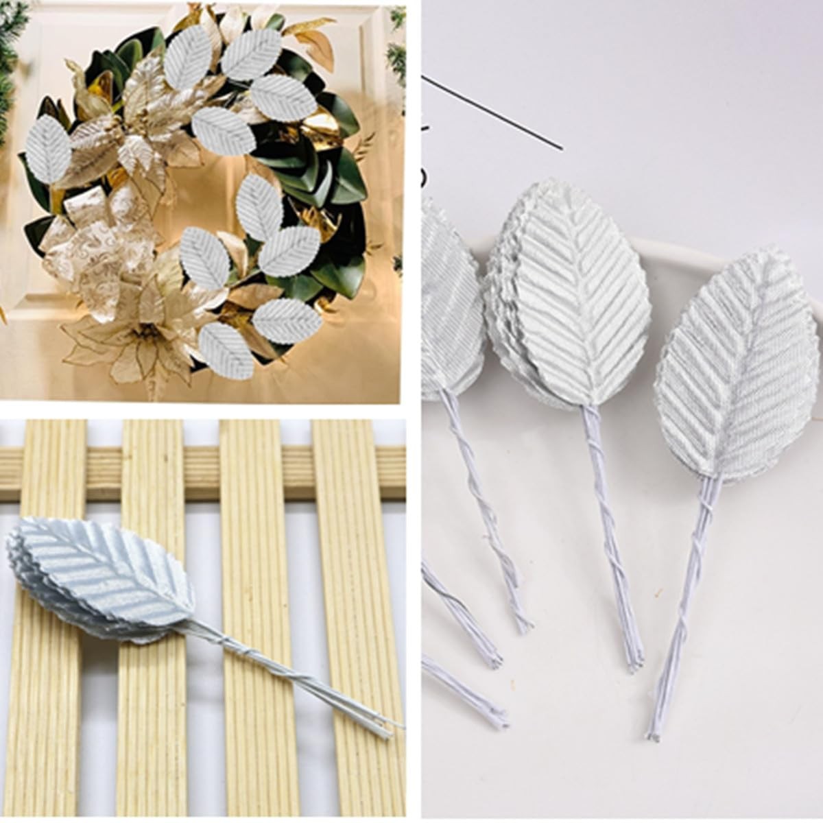 Artificial Silk Leaf Leaves, 200PCS Single Rose Leaves Stems, Fake Faux Wired…